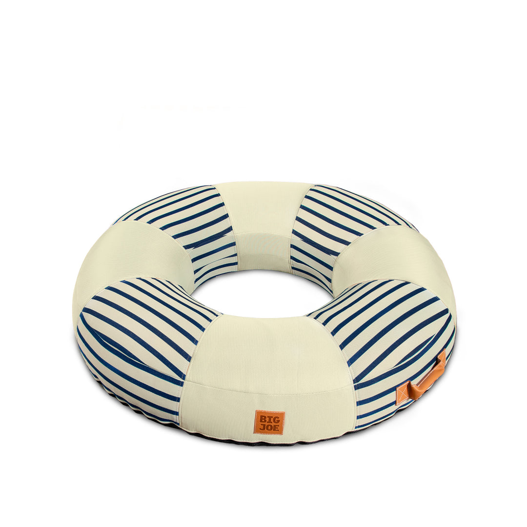 Front Lux inflatable pool ring with fabric cover #color_navy-and-ivory-stripe