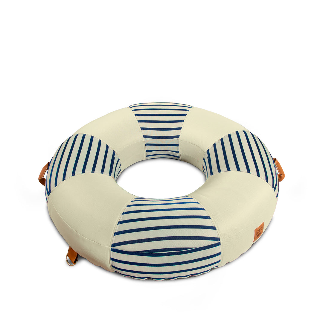 Angle Lux inflatable pool ring with fabric cover #color_navy-and-ivory-stripe