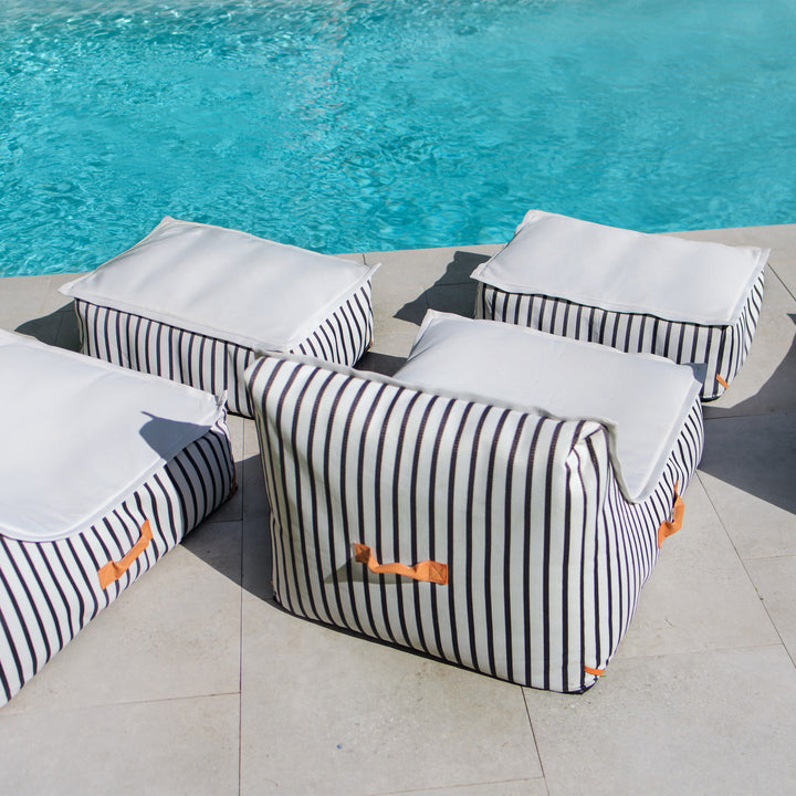 Lux sealander pool-side lounger and pool float #color_black-and-white-cape-stripe