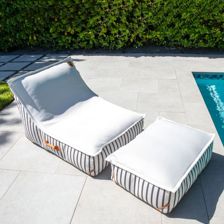 Lux chair and ottoman pool-side lounger or pool float #color_black-and-white-cape-stripe