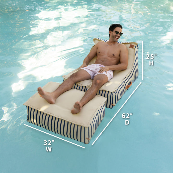 Dimensions for Lux sealander pool-side and pool lounger #color_navy-and-ivory-stripe