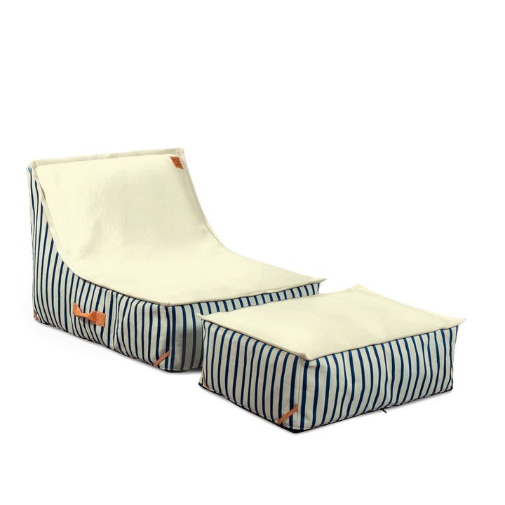 side view Lux sealander pool-side and pool lounger #color_navy-and-ivory-stripe