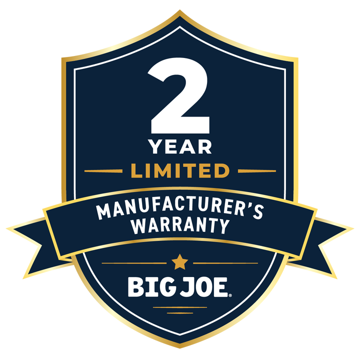 Big Joe 2-year limited manufacturer's warranty badge on a white background #color_sunlit-cream-outdoor-performance-linen