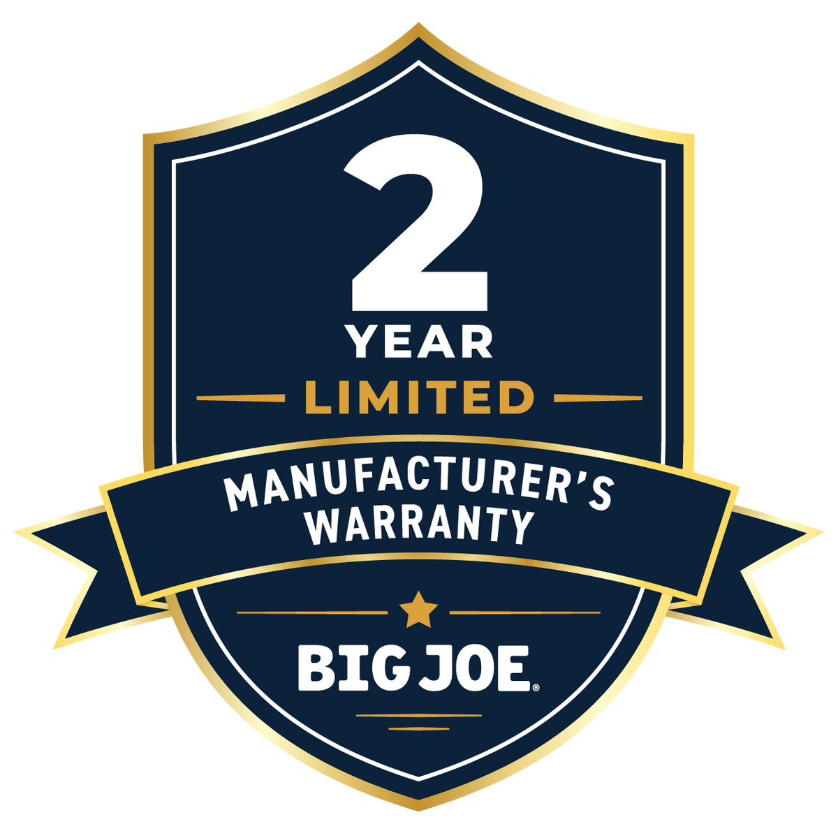 Big Joe 2-year limited manufacturer's warranty badge on a white background 
