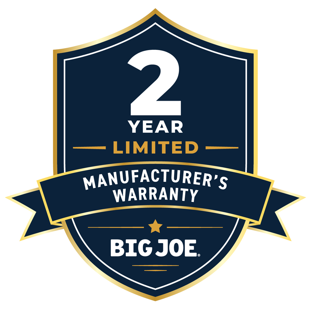 Big Joe 2-year limited manufacturer's warranty badge on a white background #color_sunlit-cream-outdoor-performance-linen