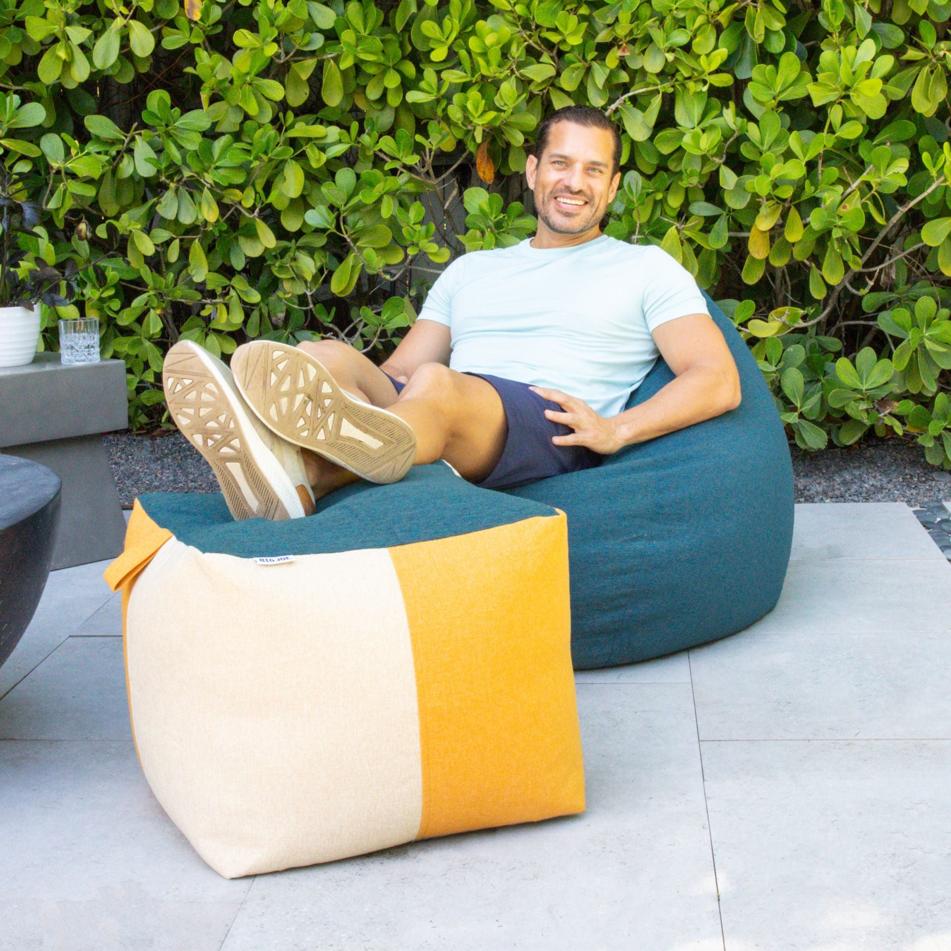 Big Joe Square Ottoman Weatherproof Bean Bag Footrest Natural Basket Weave Breathable Weather Resistant Fabric 2 Feet