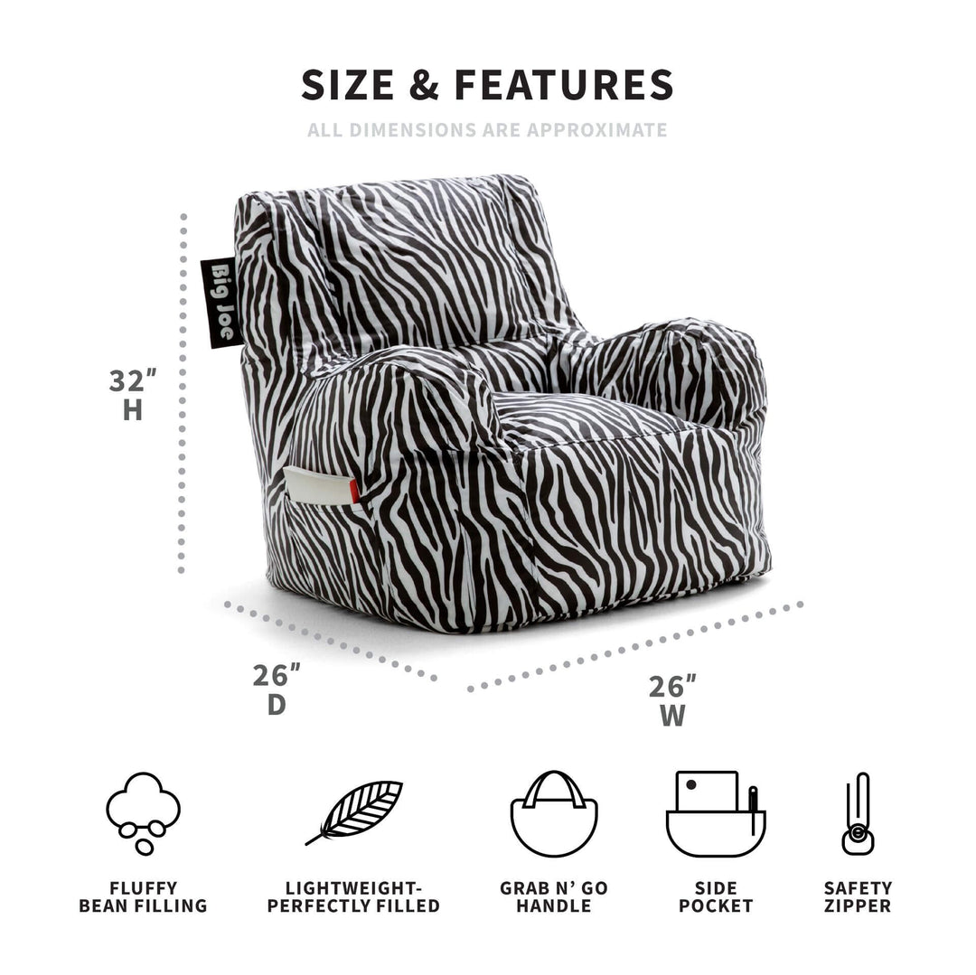 Teen beanbag in zebra stripe dimensions #color_zebra-smartmax