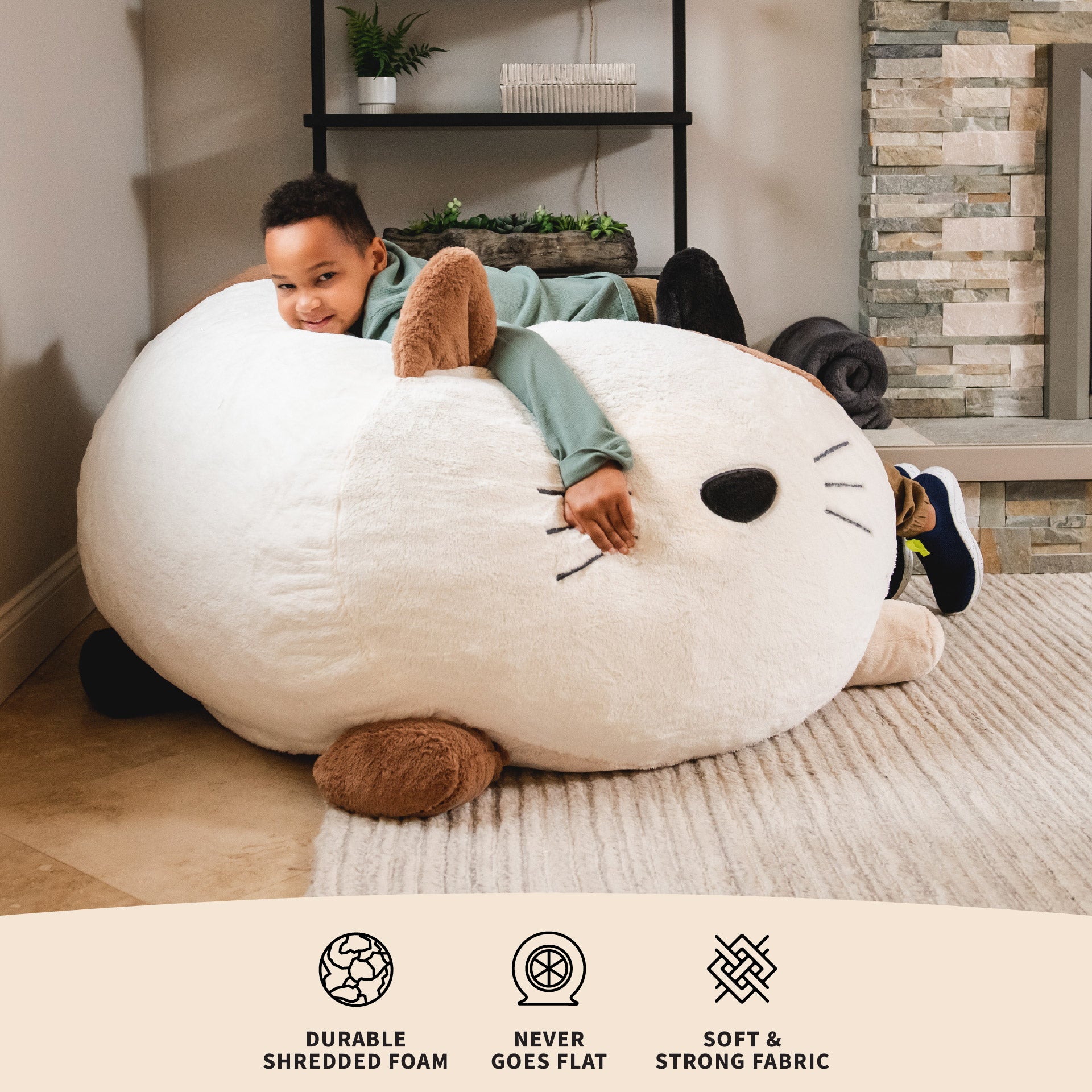 Wild Things® Francesca Cat Kids Lounger | Oversized Stuffed Animal