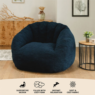 Features of the cloudberry lounge chair as it sits in a living room setting. 
