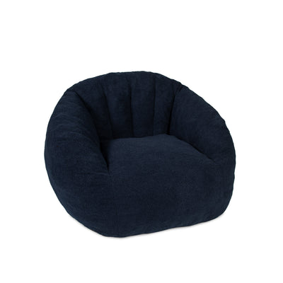 Blue lounge chair with white background side 
