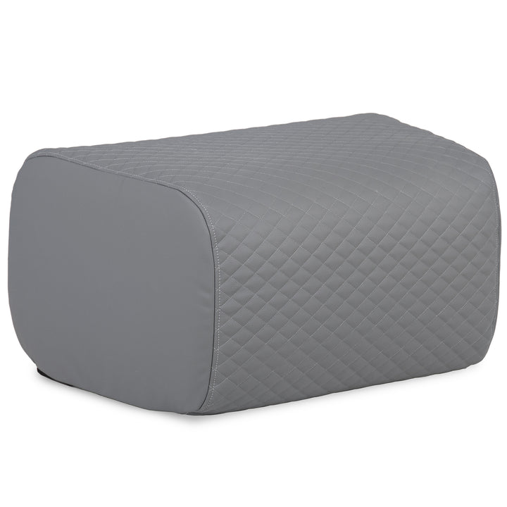 Gray quilted ottoman on a white background #color_moonlit-gray-outdoor-vegan-leather