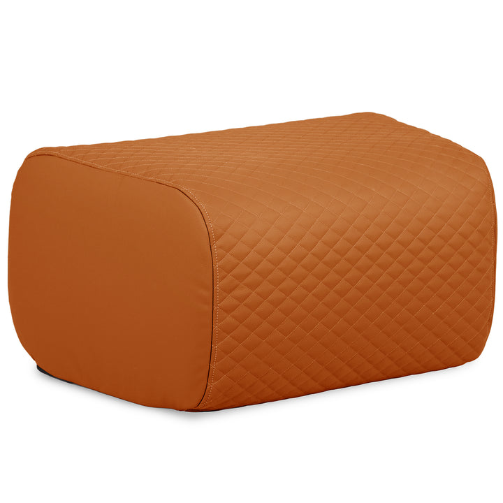 Orange quilted ottoman on a white background #color_honey-sand-outdoor-vegan-leather