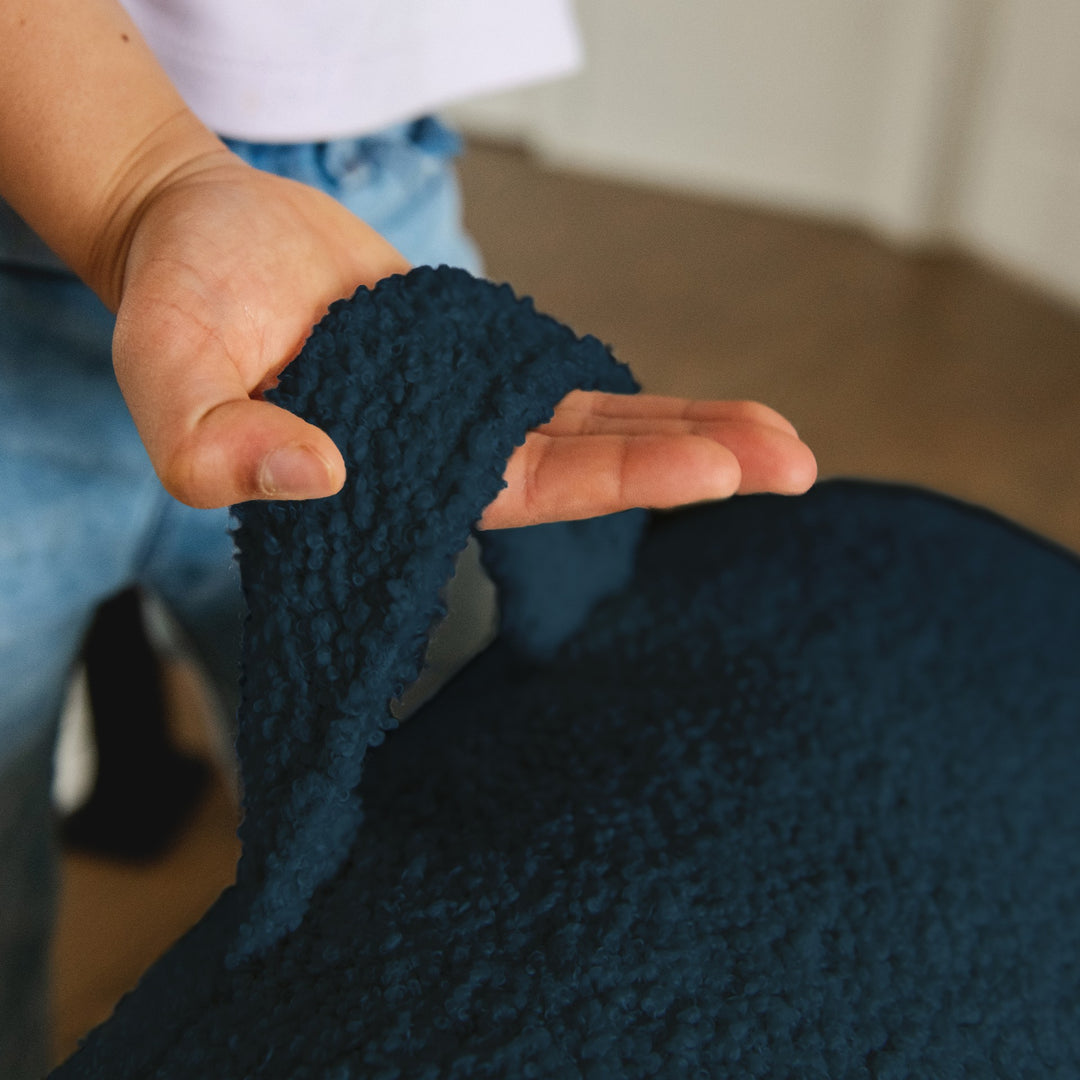 Handle on Kids Bean Bag Chair for Easy Carrying #color_deep-blue-teddy-boucle