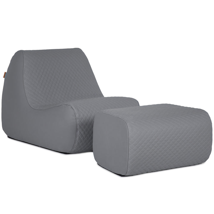 Gray textured chair and ottoman set on a white background #color_moonlit-gray-outdoor-vegan-leather
