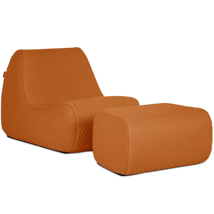 Orange quilted chair and ottoman set on a white background #color_honey-sand-outdoor-vegan-leather