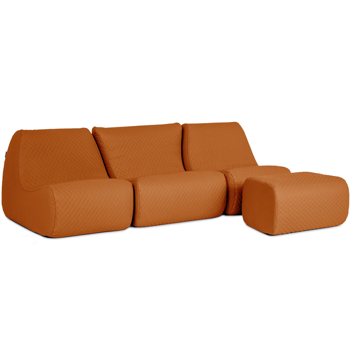Orange sectional sofa with ottoman on a white background #color_honey-sand-outdoor-vegan-leather