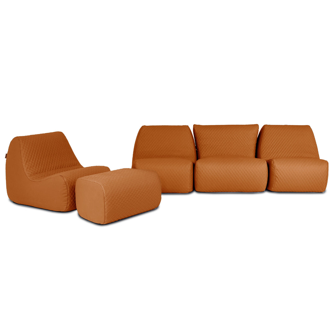 Orange textured sofa set on a white background #color_honey-sand-outdoor-vegan-leather