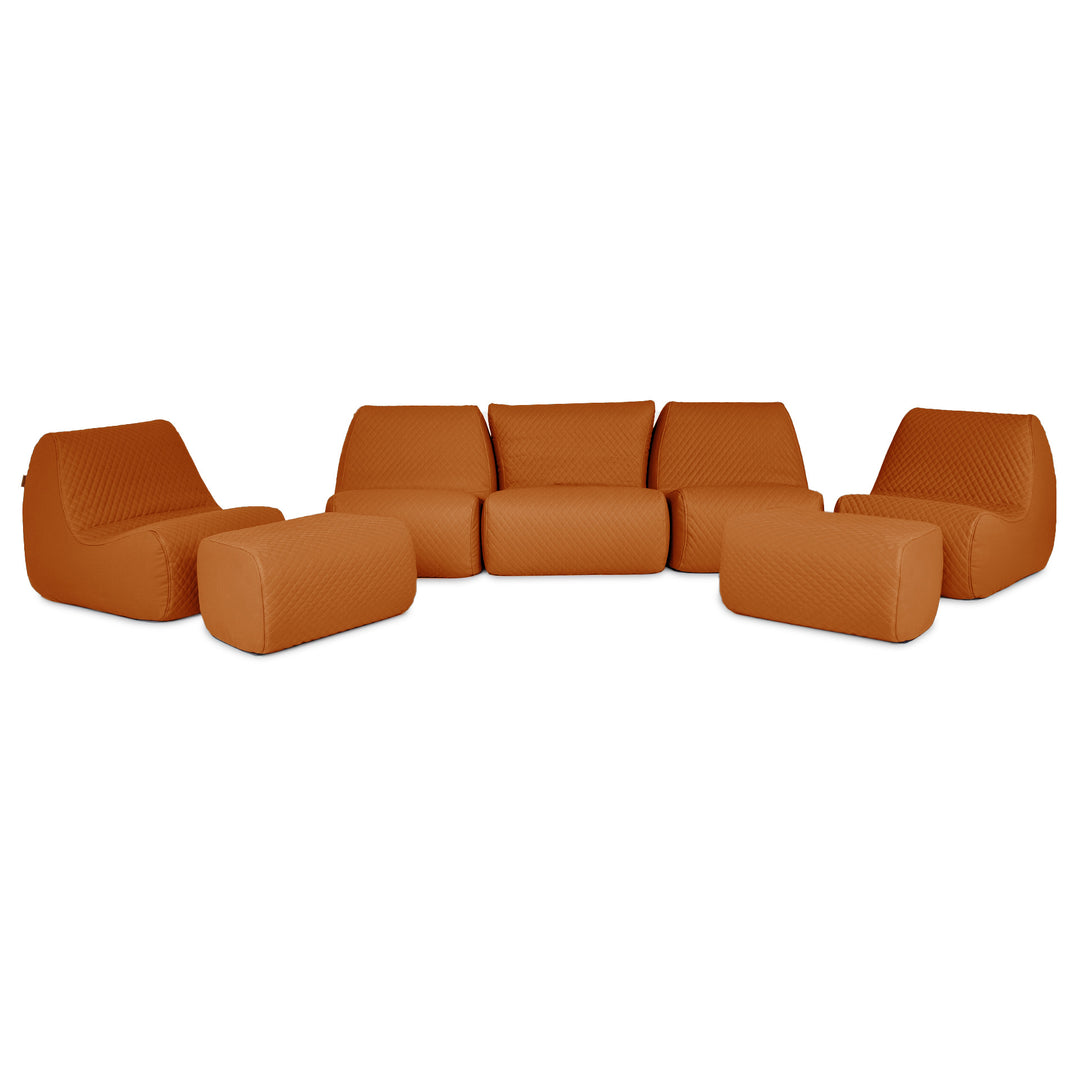 Brown sectional sofa on a white background #color_honey-sand-outdoor-vegan-leather