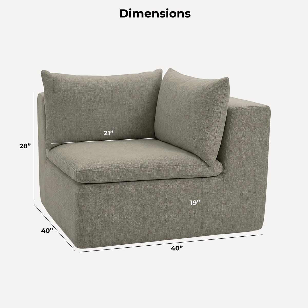 Gray corner sofa with dimensions marked on a wooden floor. #color_misty-gray-terra-knit