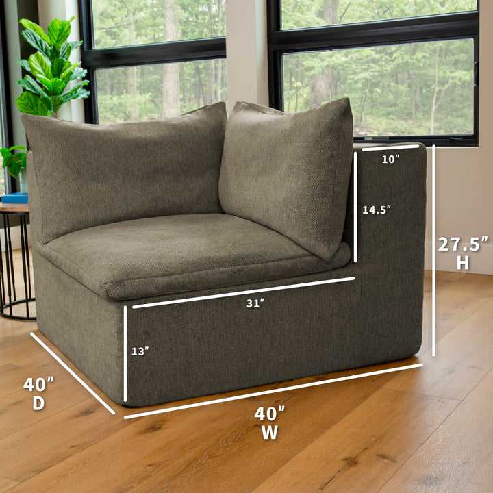 Dimensions on a corner chare in a living room in front of a window. 