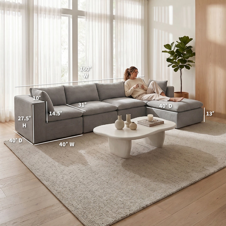 Averra 5pc modular sectional sofa with pillow-top seats and backrest  