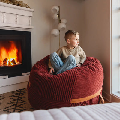 Fuf Medium Foam-Filled Bean Bag Chair with Young Boy  