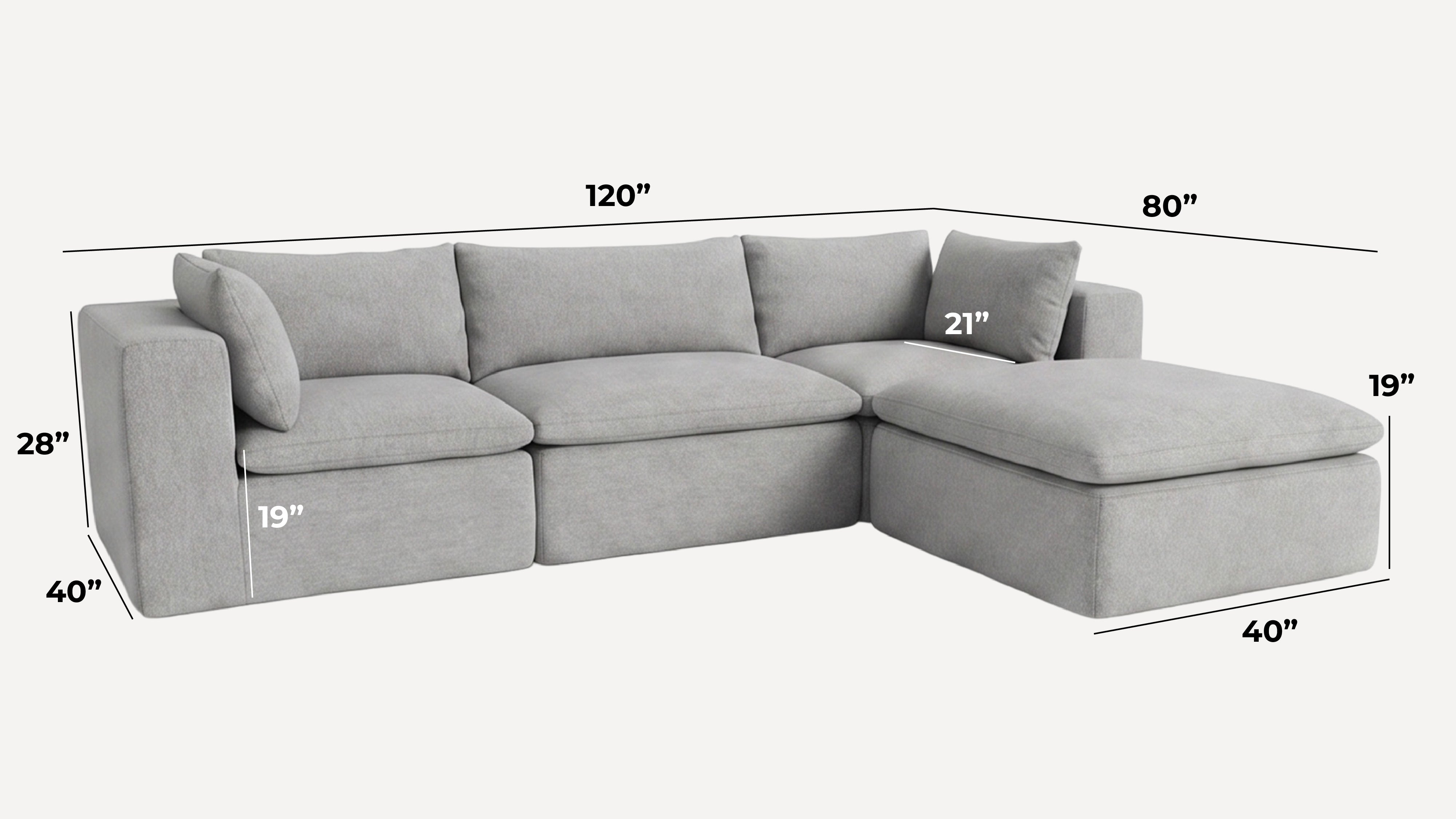Averra 4 Piece Sectional overall dimensions