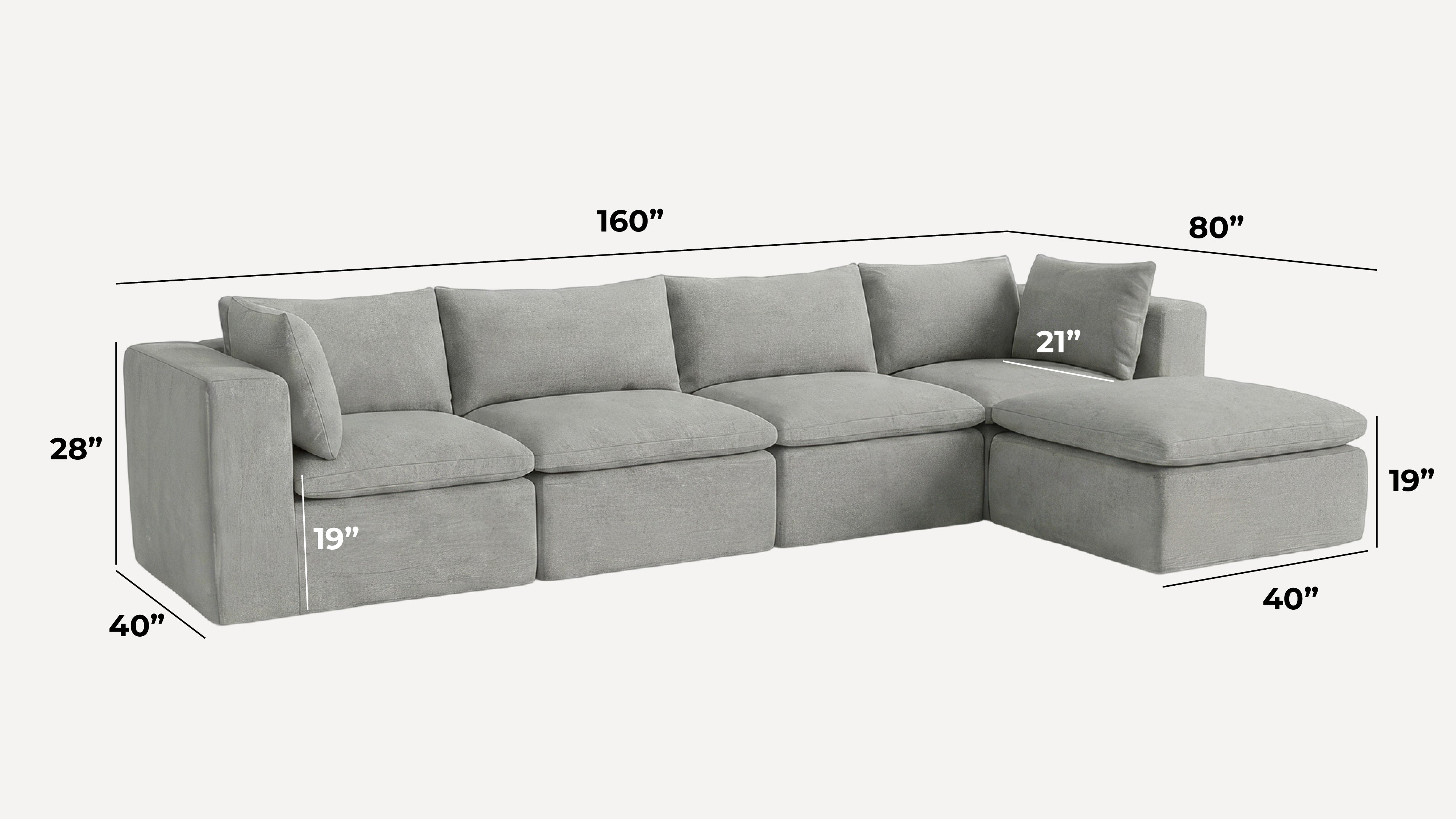 Averra 5 Piece Sectional overall dimensions