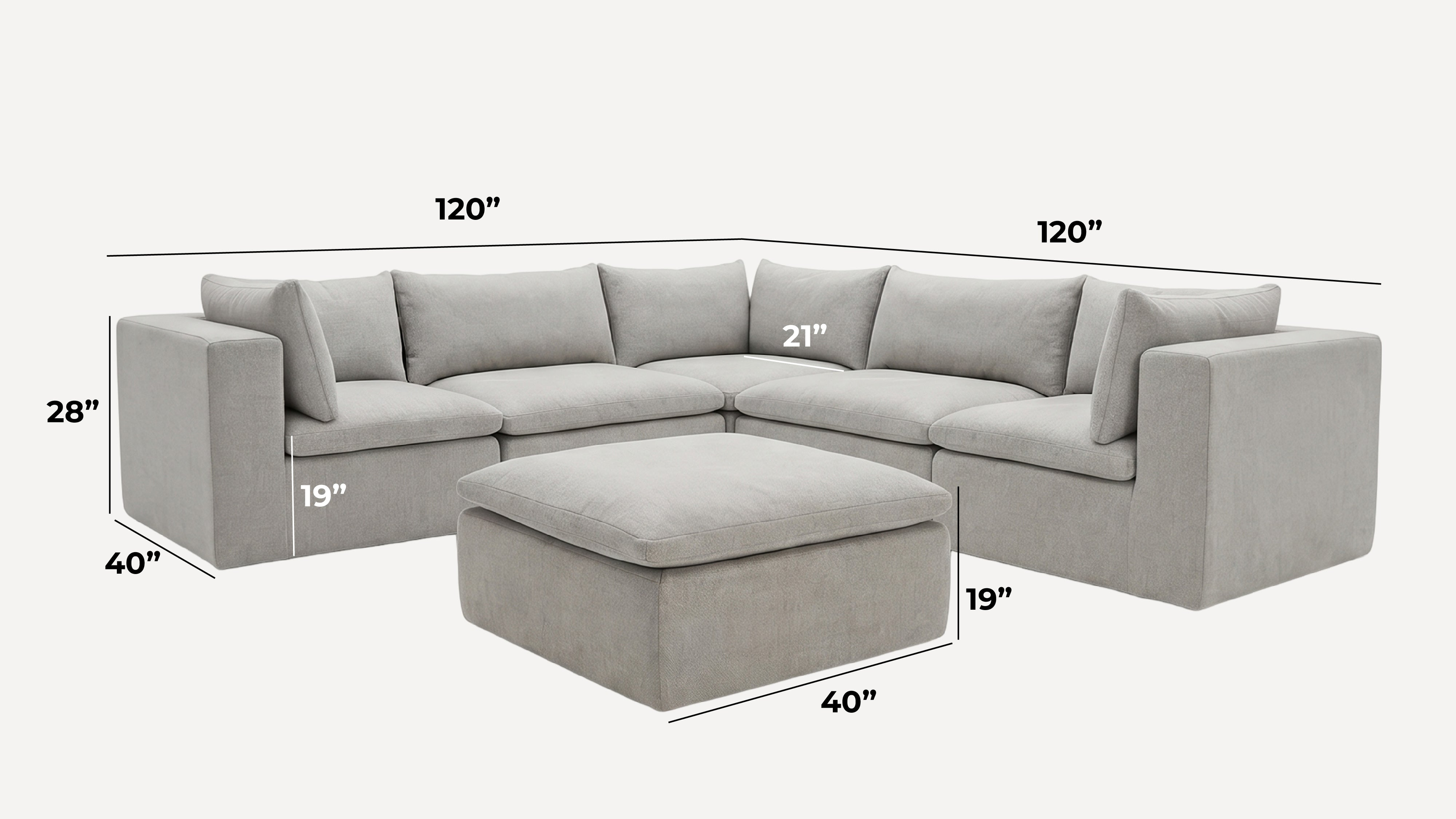 Averra 6 Piece Sectional overall dimensions