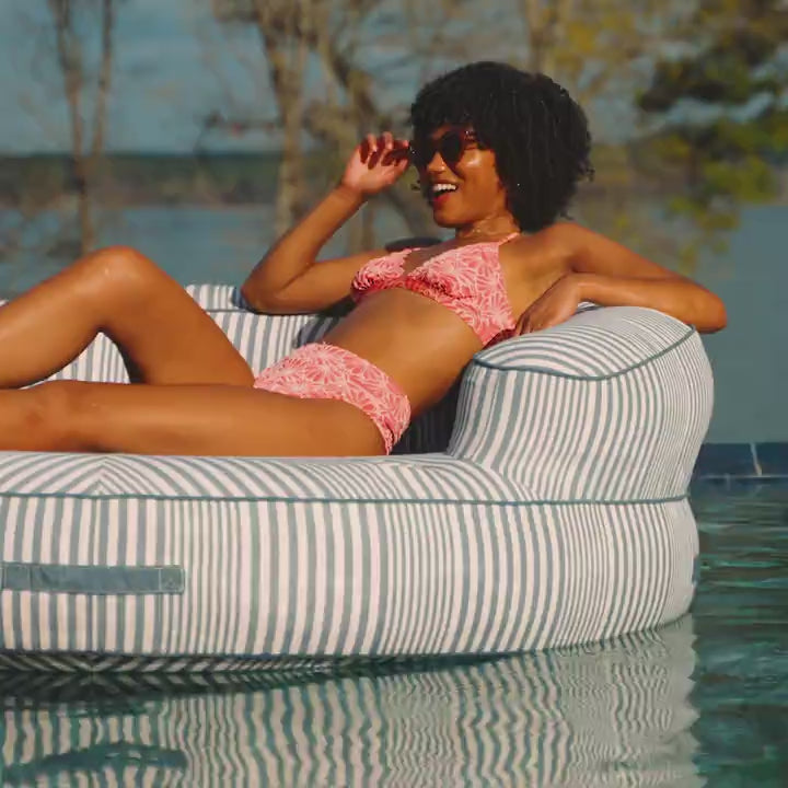 Dryside Island Tandem Pool Lounger and Lake Raft #color_weekend-navy-stripe-olefin