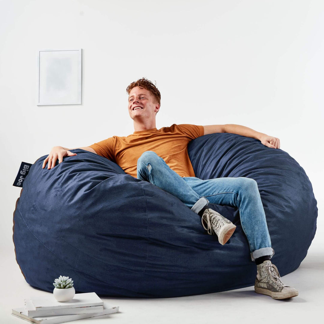  Big Joe Fuf XL Foam Filled Bean Bag Chair with Removable Cover,  Black Lenox, 5ft Giant & Bean Refill 2Pk Polystyrene Beans for Bean Bags or  Crafts, 100 Liters per Bag 