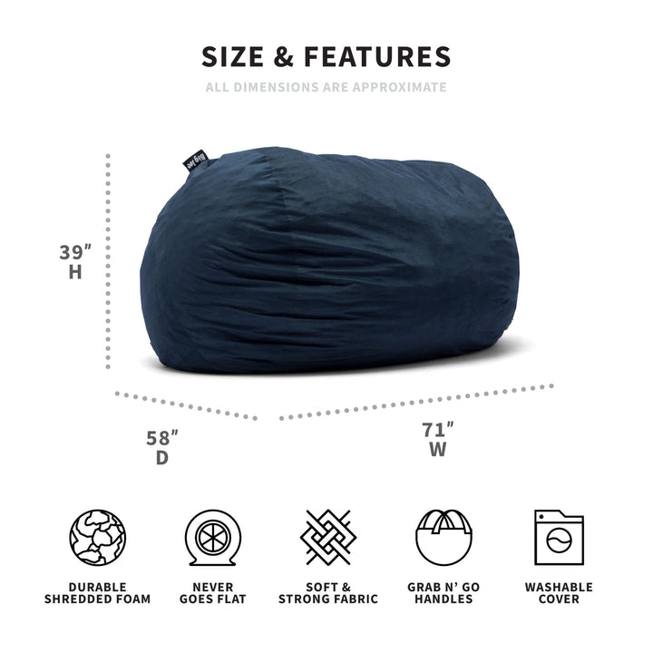 Big Joe Fuf foam bean bag chair size XXL dimensions #color_cobalt-lenox