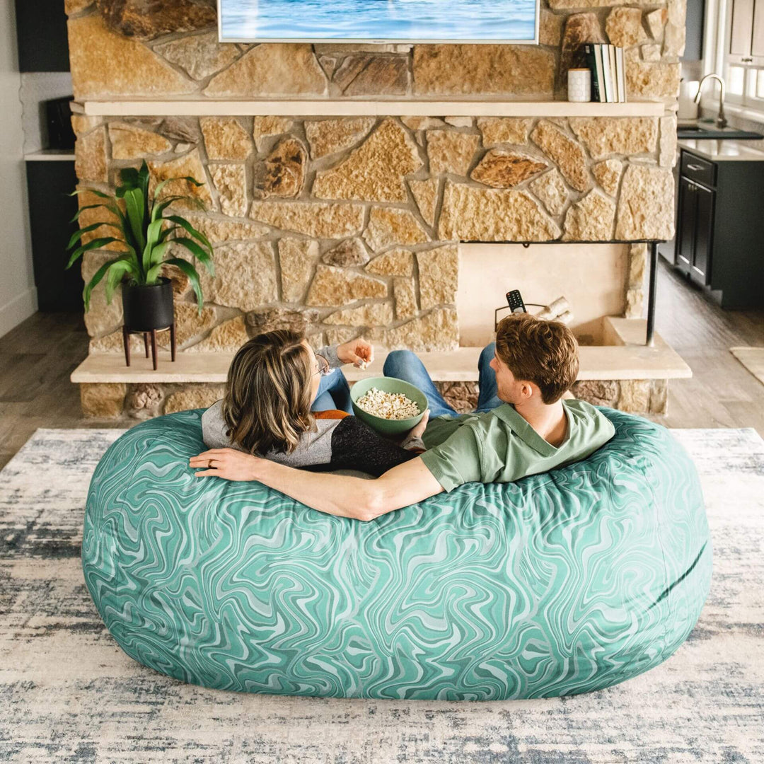 Oversized for two date night Fuf media lounger beanbag chair #color_groovy-green-plush
