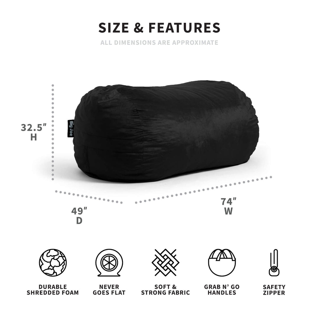 dimensions Fuf media lounger black foam-filled #color_black-plush