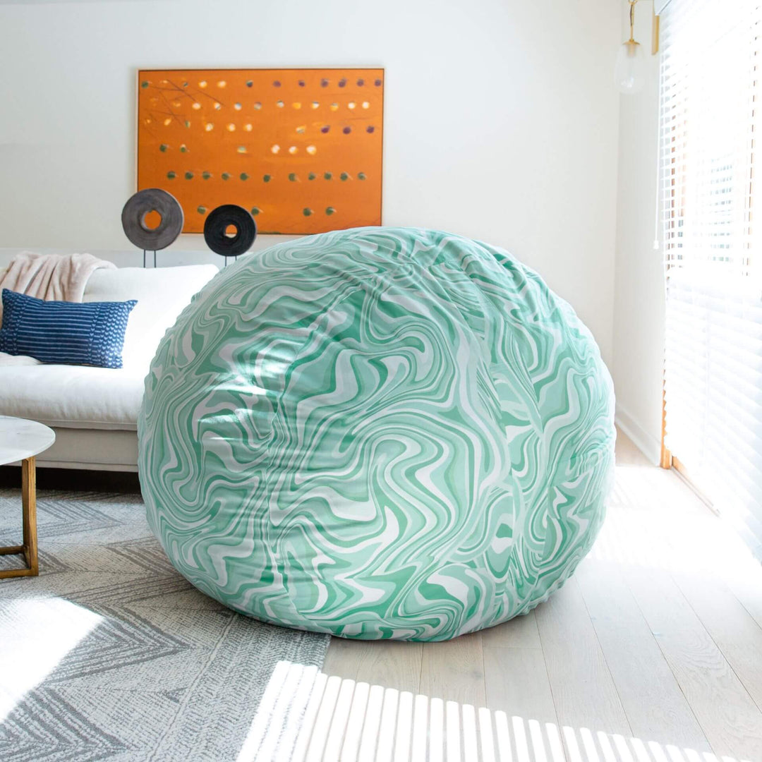 Fuf large green wavy foam beanbag chair #color_groovy-green-plush