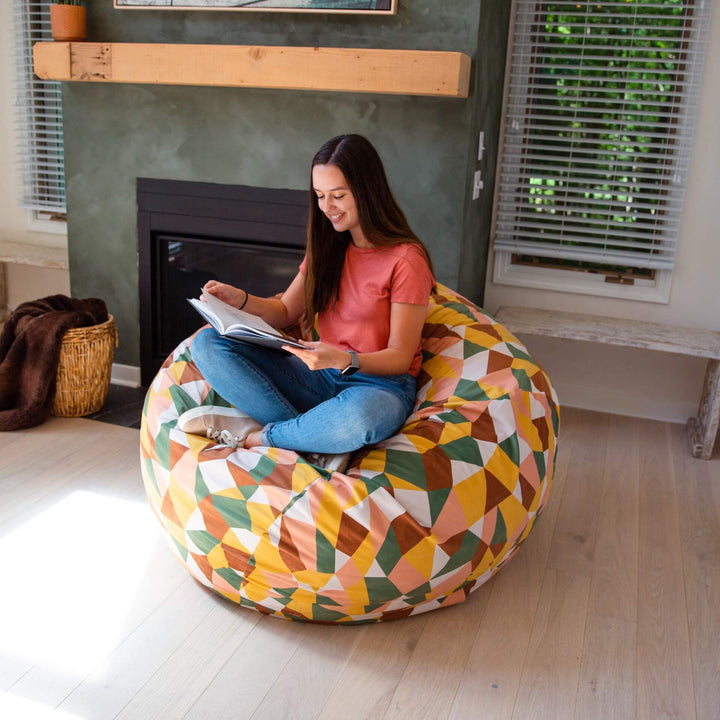 Large retro style Fuf foam beanbag chair for teens and adults #color_retro-geo-plush