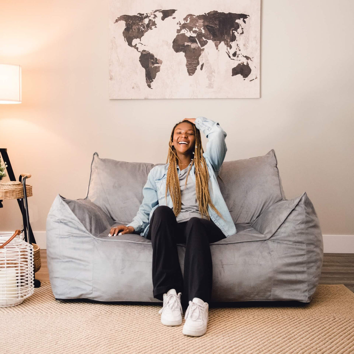 Gray plush Imperial Fufton loveseat 