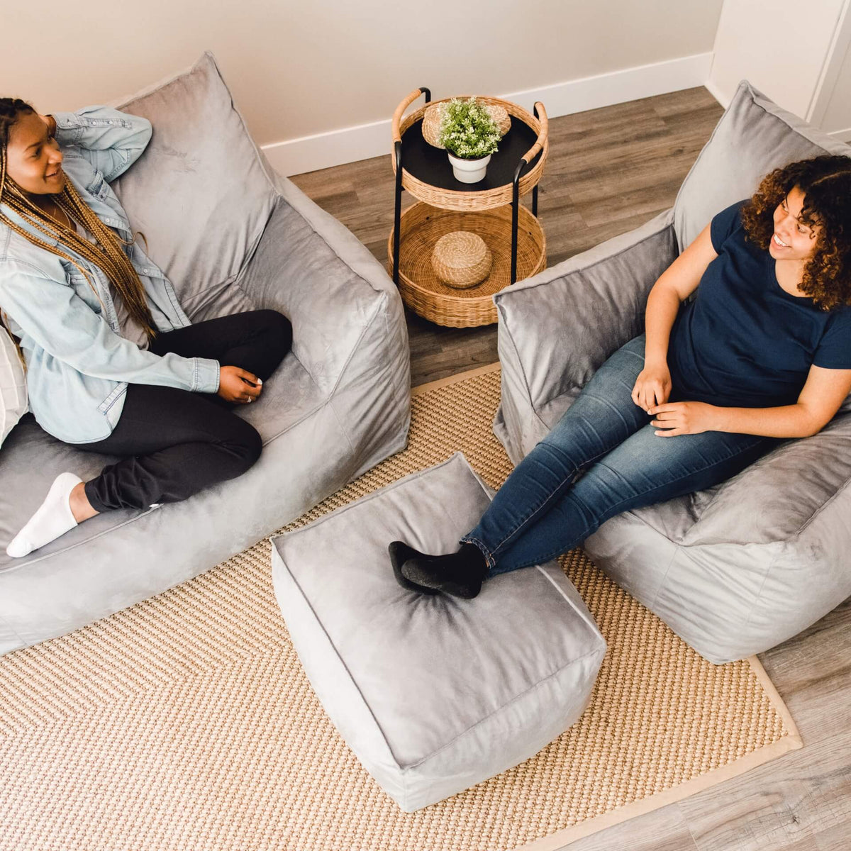 gray plush imperial ottoman 