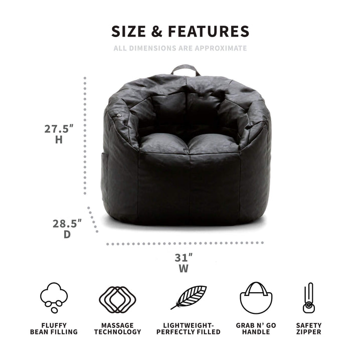 Dimensions Milano Beanbag Chair for Adults #color_black-vegan-leather