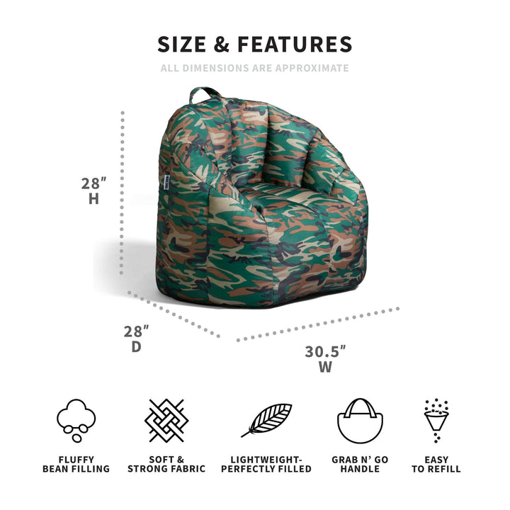 Camo Bean Bag Chair for Teens Dimensions #color_green-woodland-camo-smartmax