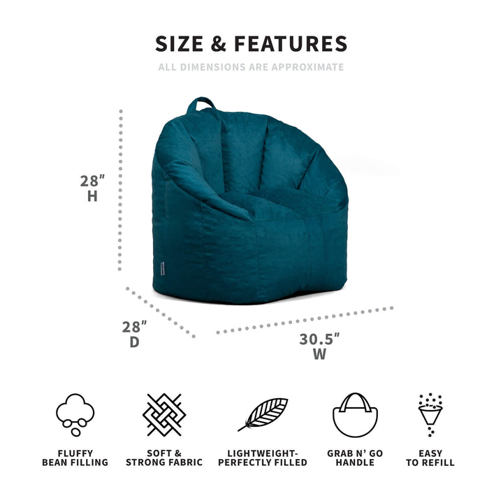 Milano Plush Bean Bag Chair with backrest for Teens and Adults Dimensions #color_teal-plush