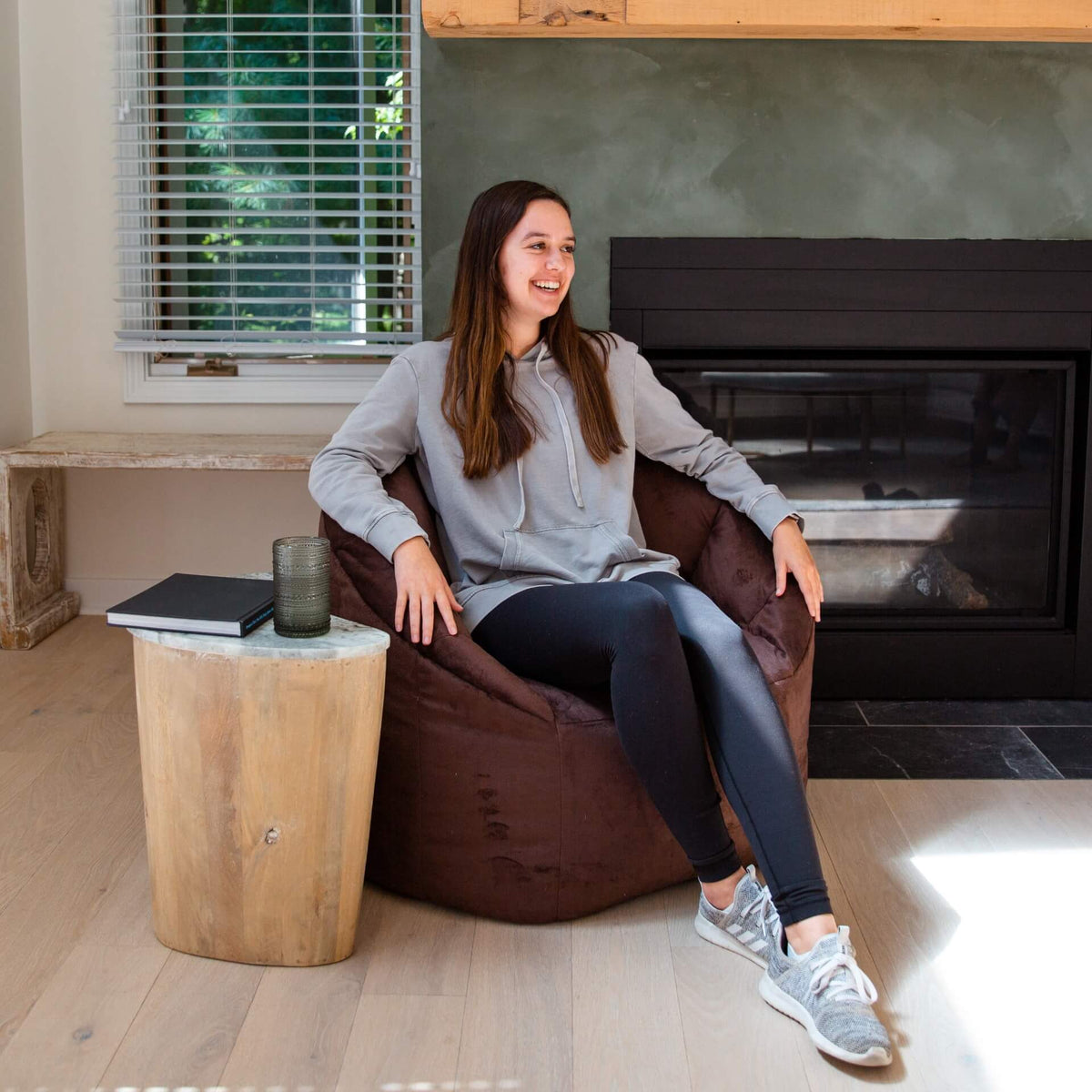 Brown Beanbag Chair with Back Rest for Adults 