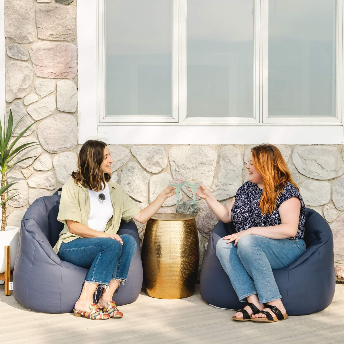 Outdoor Vinyl Patio Chair Adults Relaxing on the Patio 