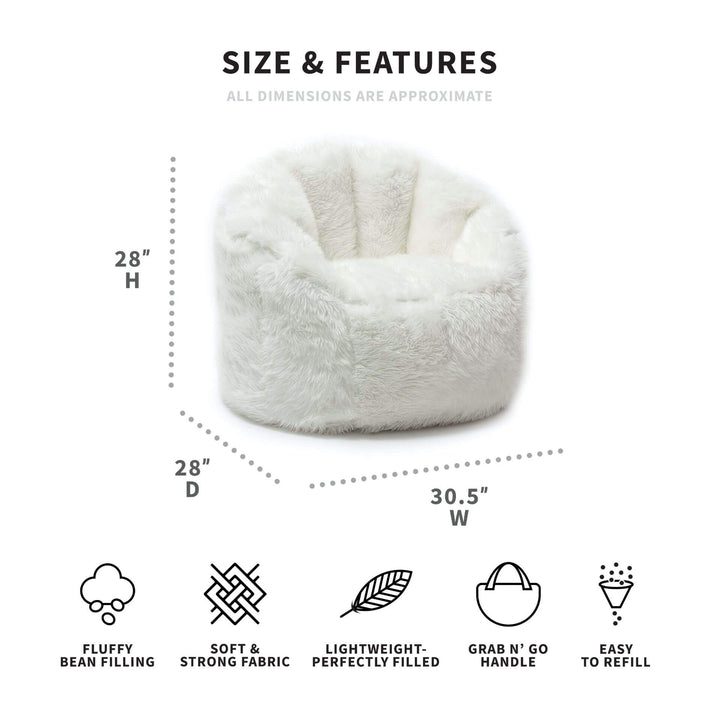 Milano Bean Bag Chair for Adults and Teens dimensions #color_ivory-shag
