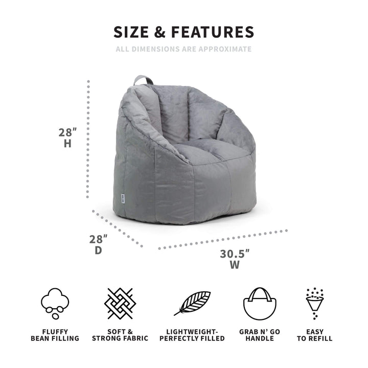 Milano Gray Beanbag Chair for Adults dimensions #color_gray-plush