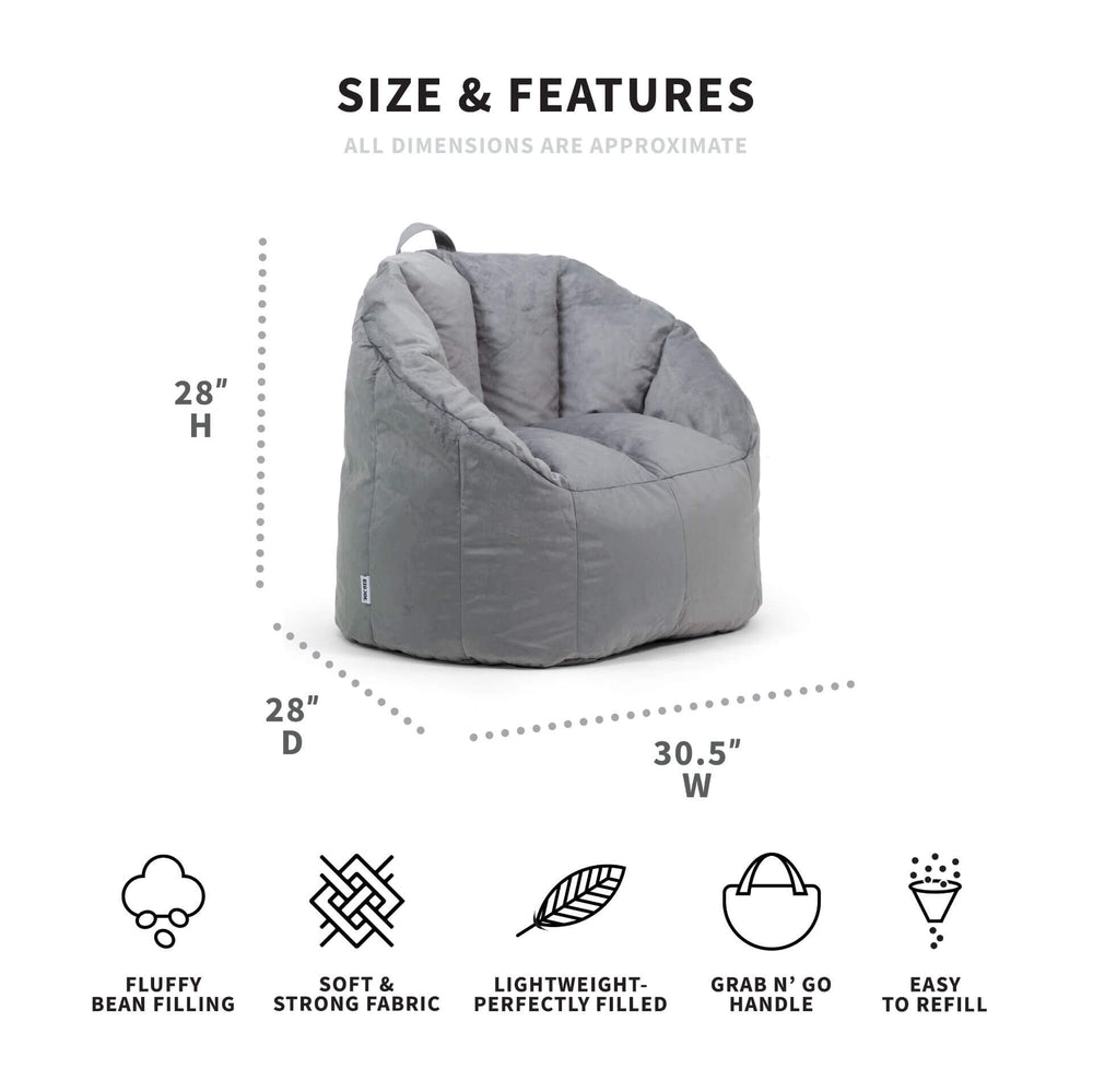 Milano Gray Beanbag Chair for Adults dimensions #color_gray-plush