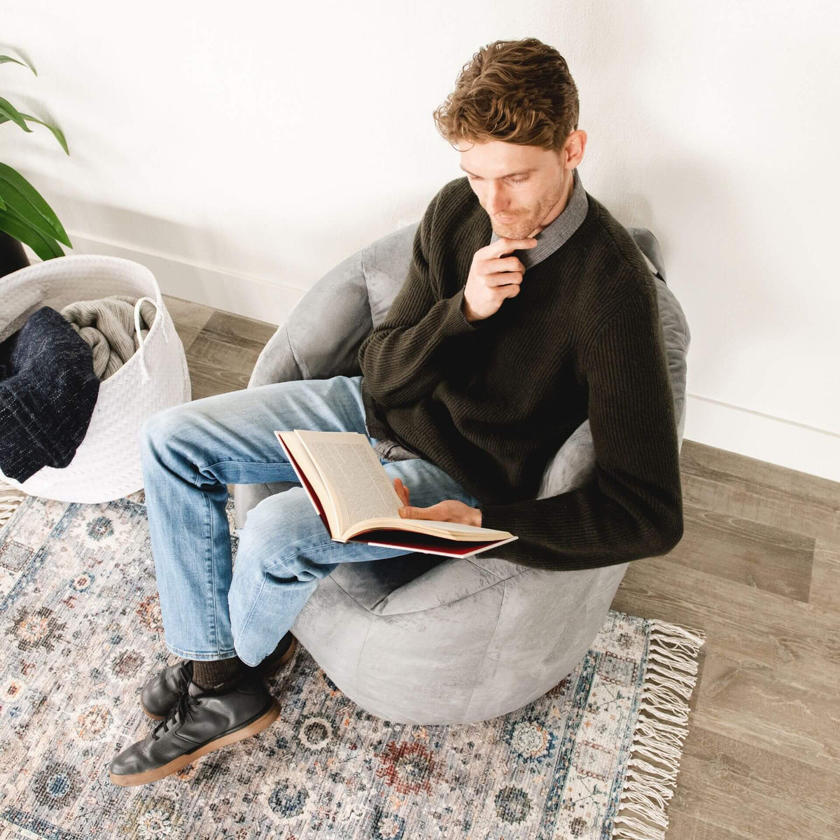Classic Gray Beanbag Chair with Backrest 