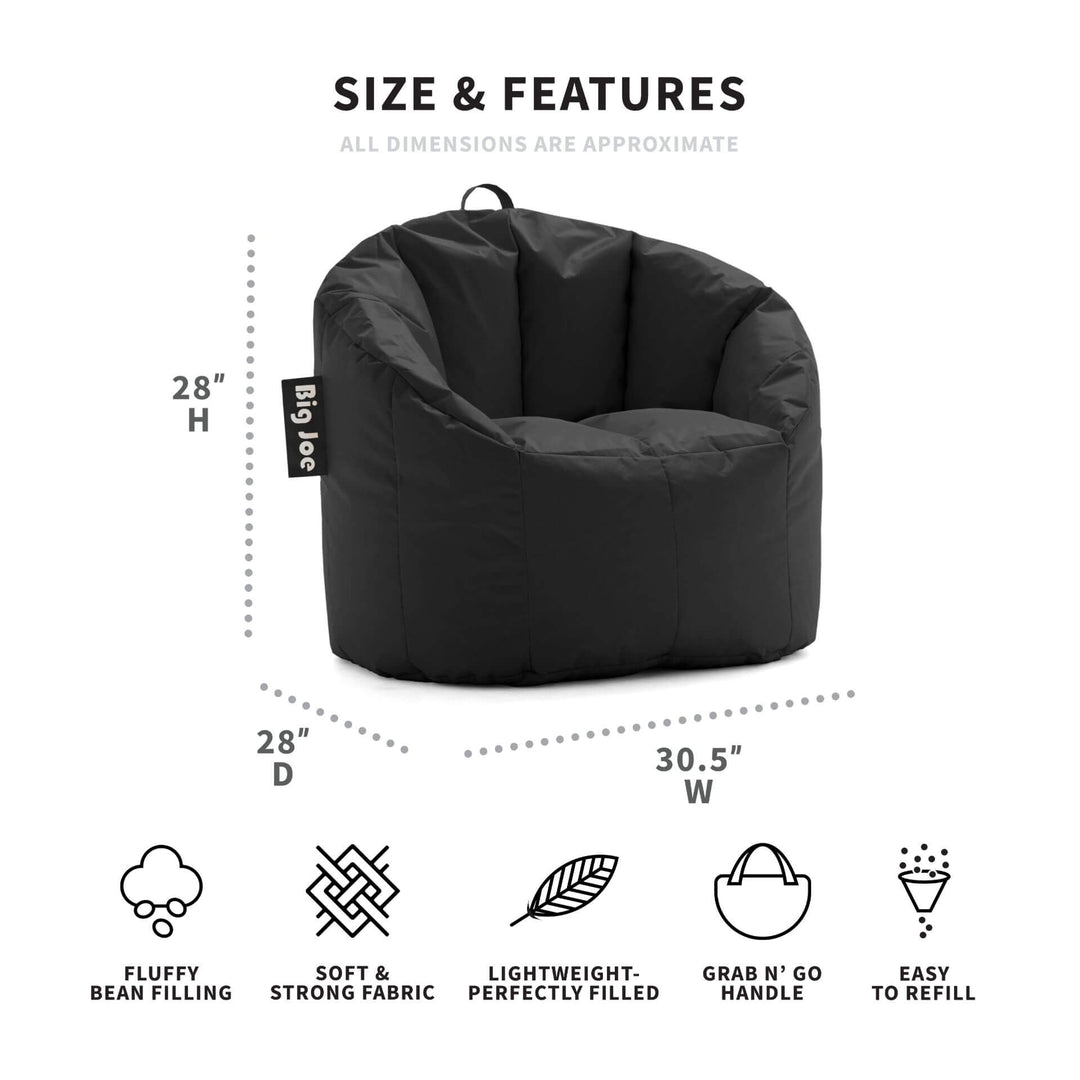 Milano Bean Bag Chairs with Backrest for Adults dimensions #color_black-smartmax