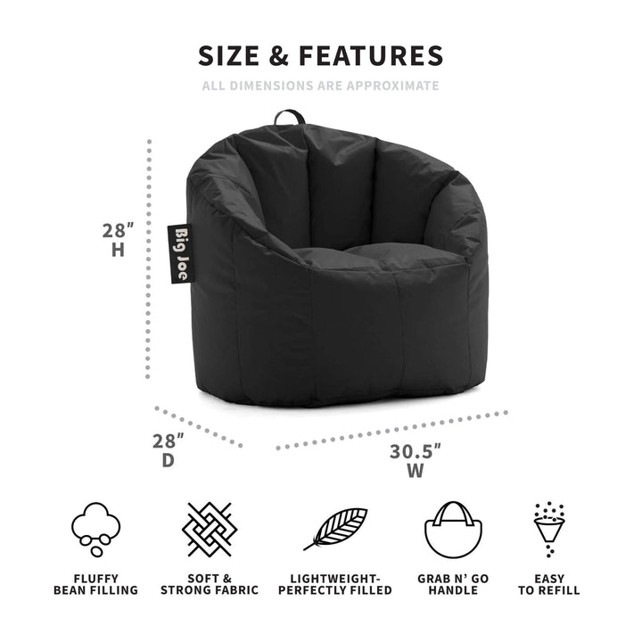 Milano Bean Bag Chairs with Backrest for Adults dimensions #color_black-smartmax