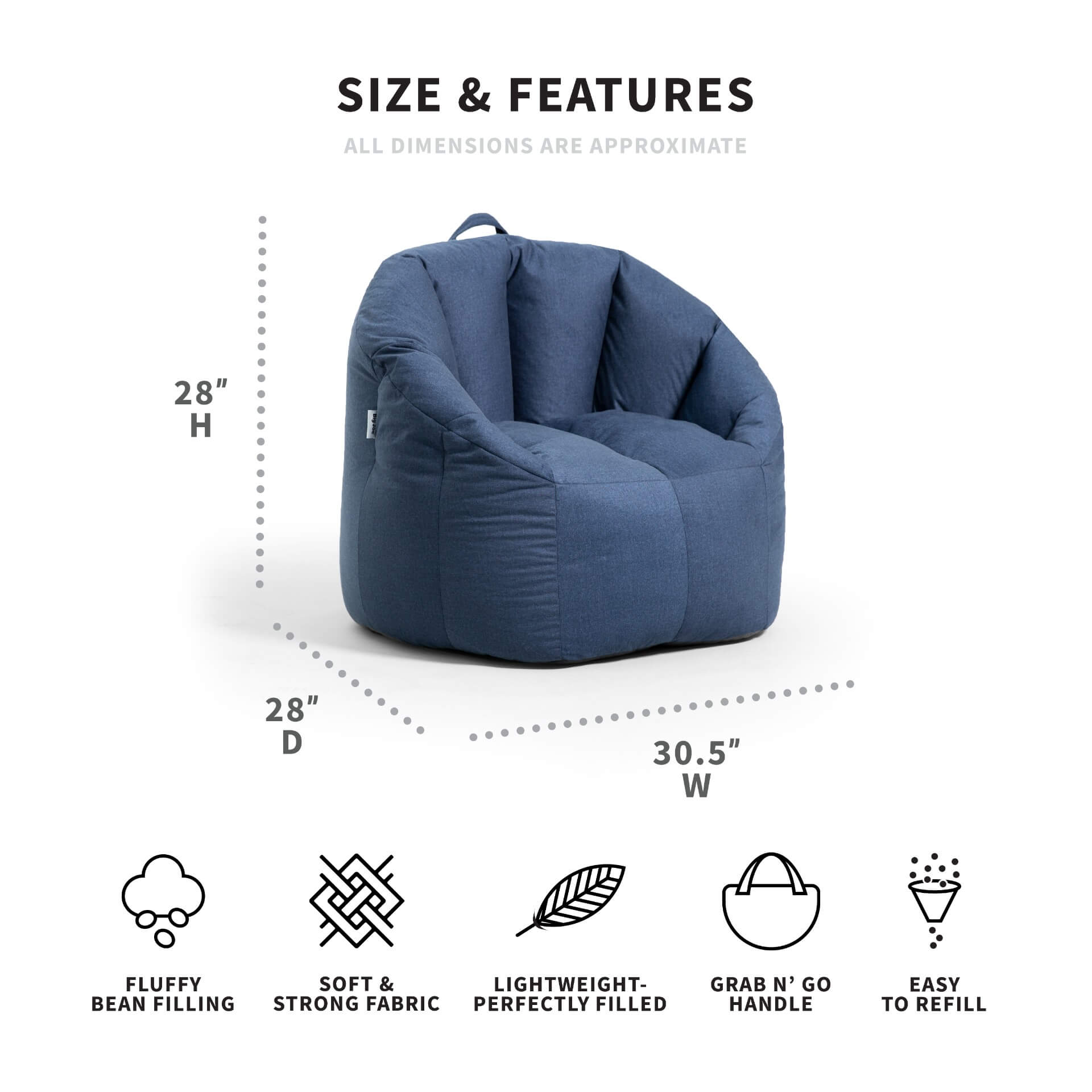 Big Joe Milano Bean Bag Chair, Cobalt Lenox Denim